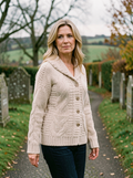 Women's Twist Cable-Knit Cardigan — Chunky Wool-Blend Jacket - Beige