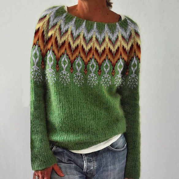 Women's Knit Sweater with Forest Print and Relaxed Fit | E&W - 6 - Elenwear