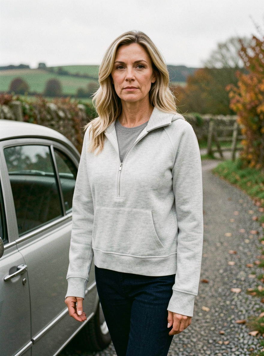 Women's Half-Zip Hooded Fleece Sweatshirt — Drop-Shoulder Pullover - Light Gray