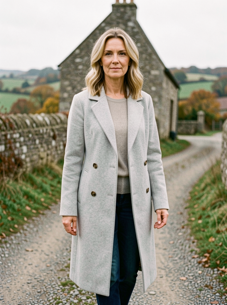 Women's Reversible Wool Overcoat — Long Cashmere-Feel Coat - Light Gray
