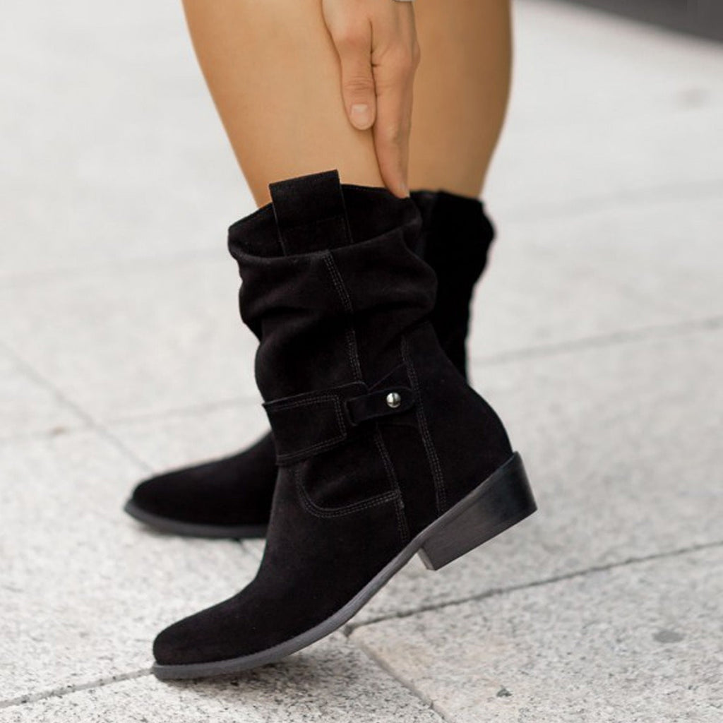 Suede Ankle Boots for Women | Relaxed Gathered Design with Side Zip | E&W - 2 - Elenwear