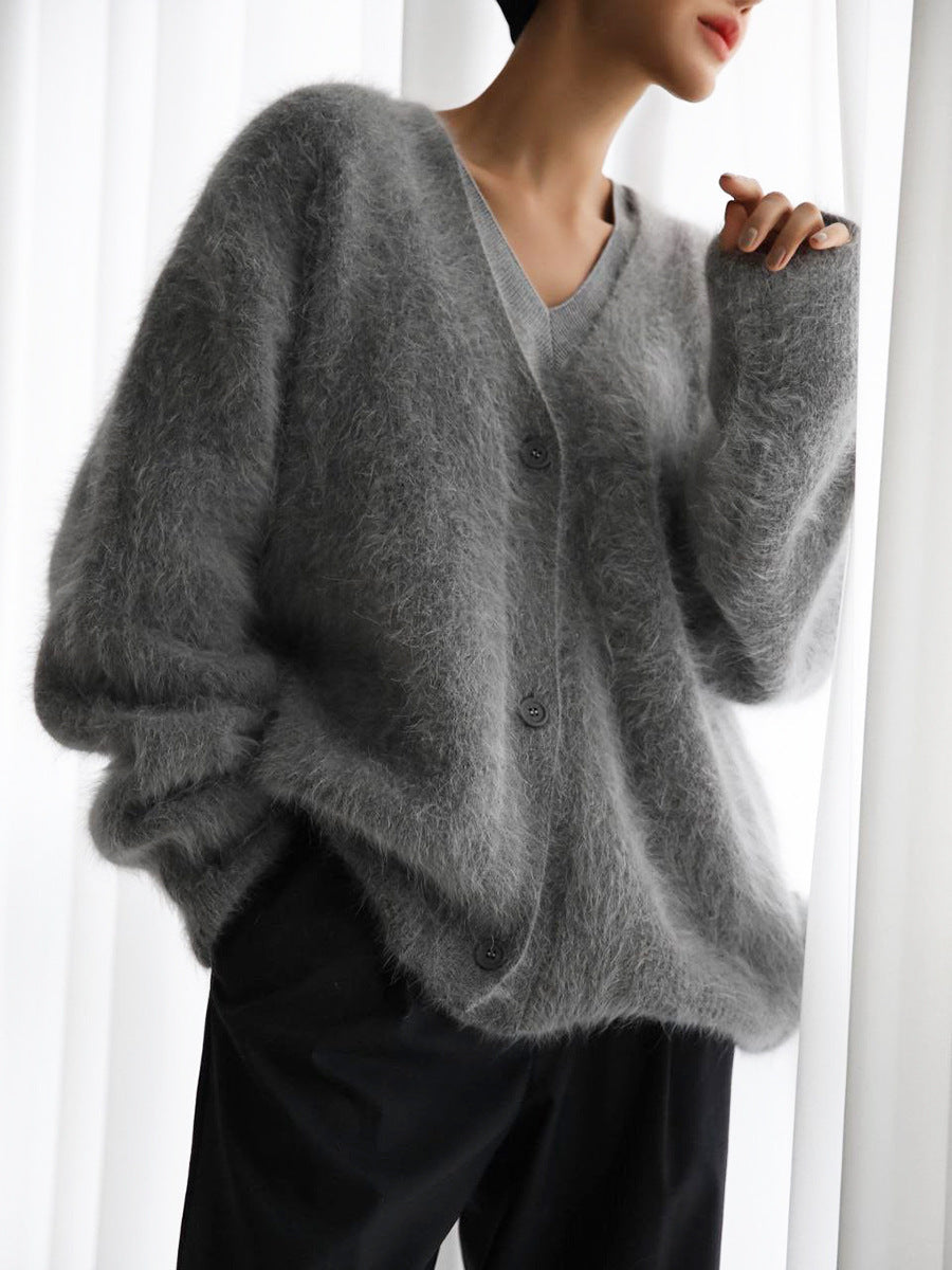 Women's Cardigan in Soft Textured Fabric with Oversized Fit | E&W - 4 - Elenwear