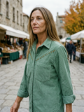 Women's Sage Corduroy Rivet-Pocket Shirt Jacket — Ribbed Western Shacket - Sage Green