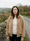 Women's Sherpa Teddy Fleece Bomber Jacket — Cropped Zip Jacket - Sand Brown