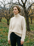 Women's Fuzzy Mohair-Blend Turtleneck Jumper — Soft Roll-Neck Sweater - Apricot