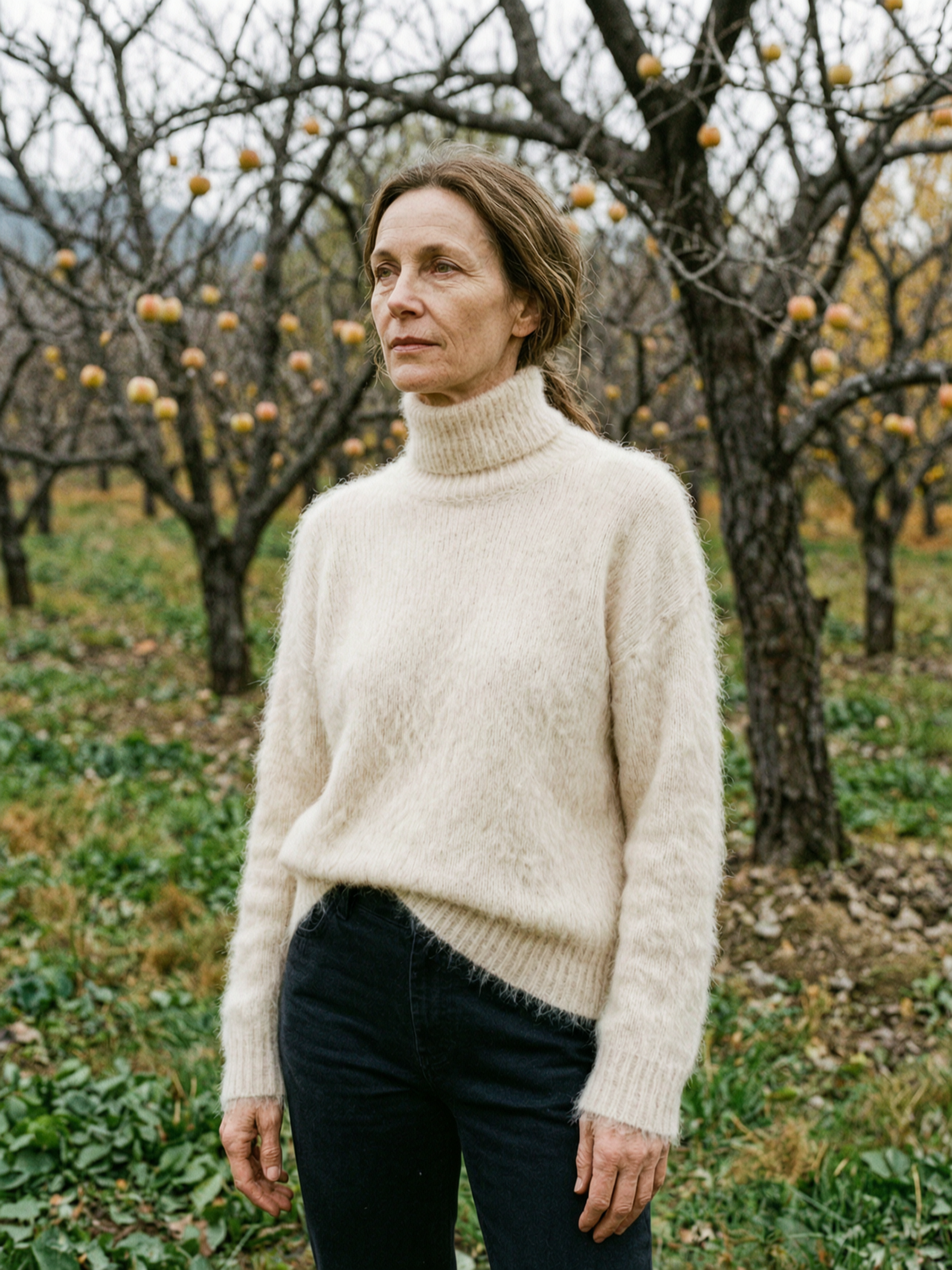 Women's Fuzzy Mohair-Blend Turtleneck Jumper — Soft Roll-Neck Sweater - Apricot