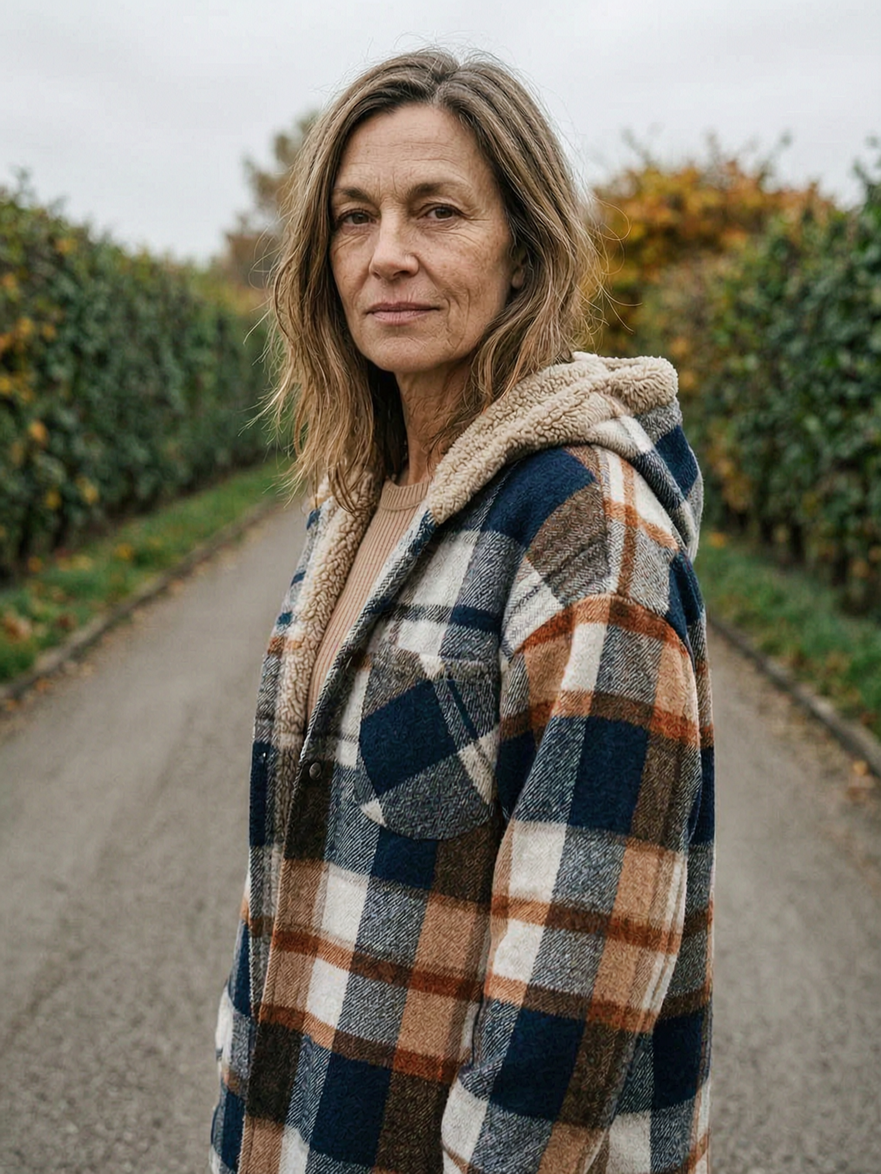 Women's Hooded Flannel Plaid Shacket — Teddy-Lined Overshirt - Navy Multi Plaid