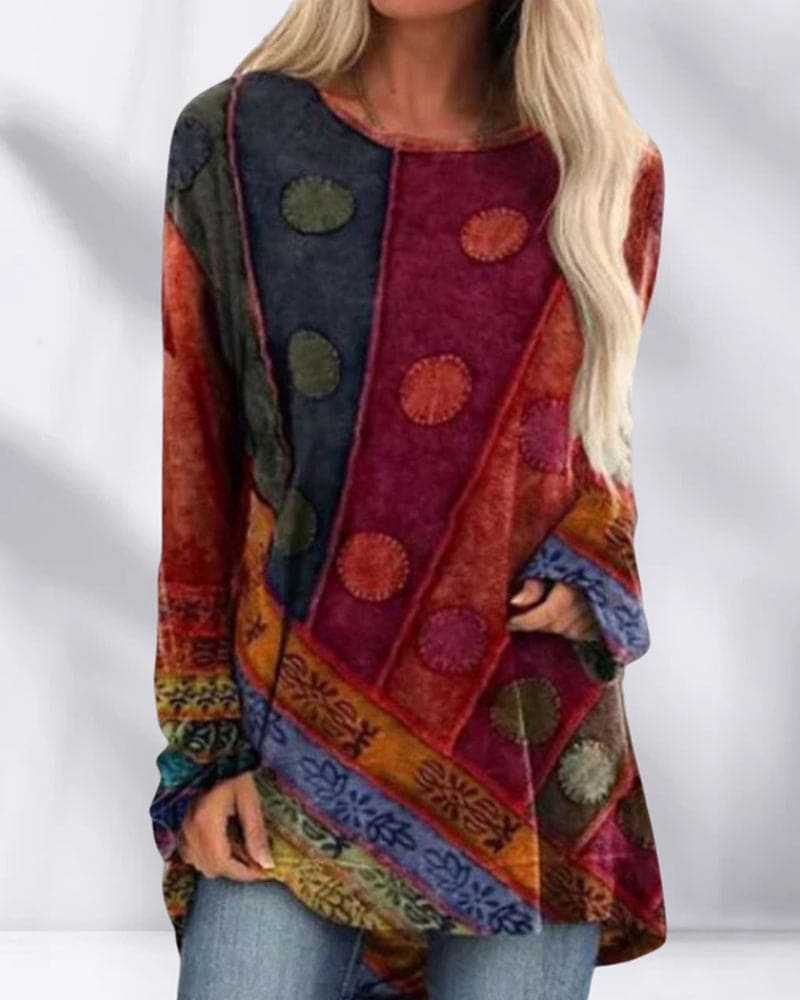 Bohemian Tunic Blouse for Women | Vibrant Colour Block Design | E&W - 4 - Elenwear