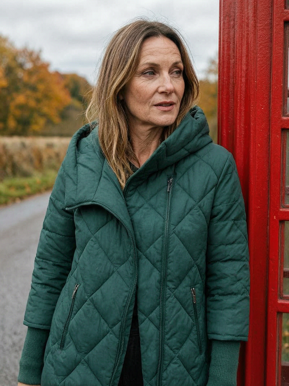Asymmetric-Zip Diamond-Quilted Funnel-Neck Puffer - Dark Green