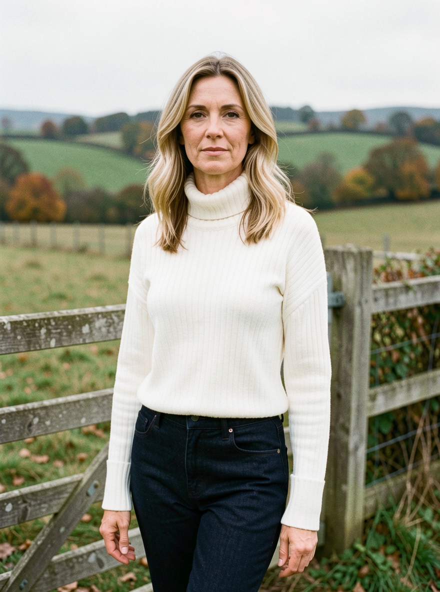 Ribbed Turtleneck Jumper — Cropped European Fit - White