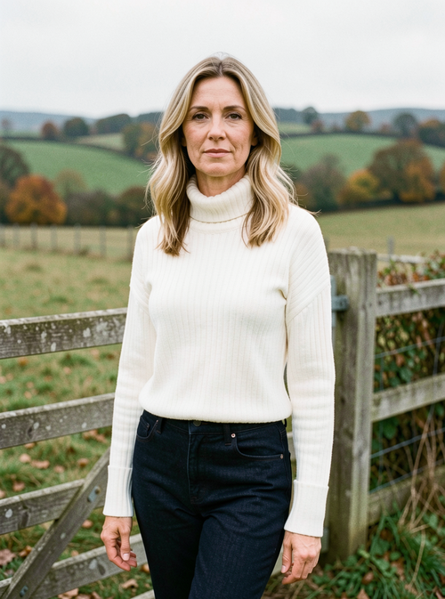 Ribbed Turtleneck Jumper — Cropped European Fit - White