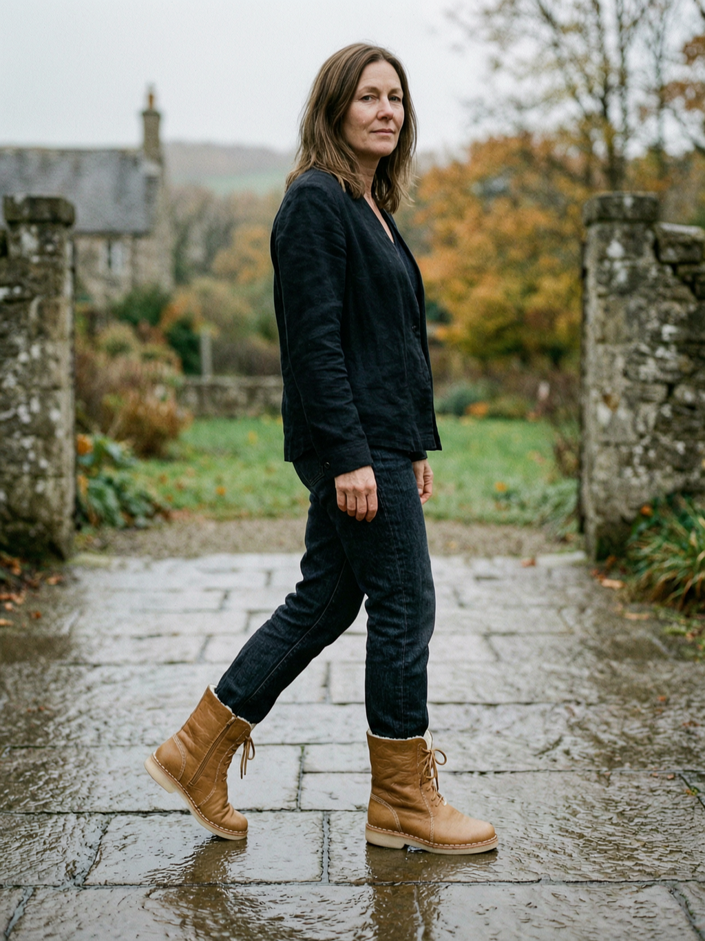 Women's Lace-Up Leather-Look Desert Boots — Warm Winter Boots - Blue
