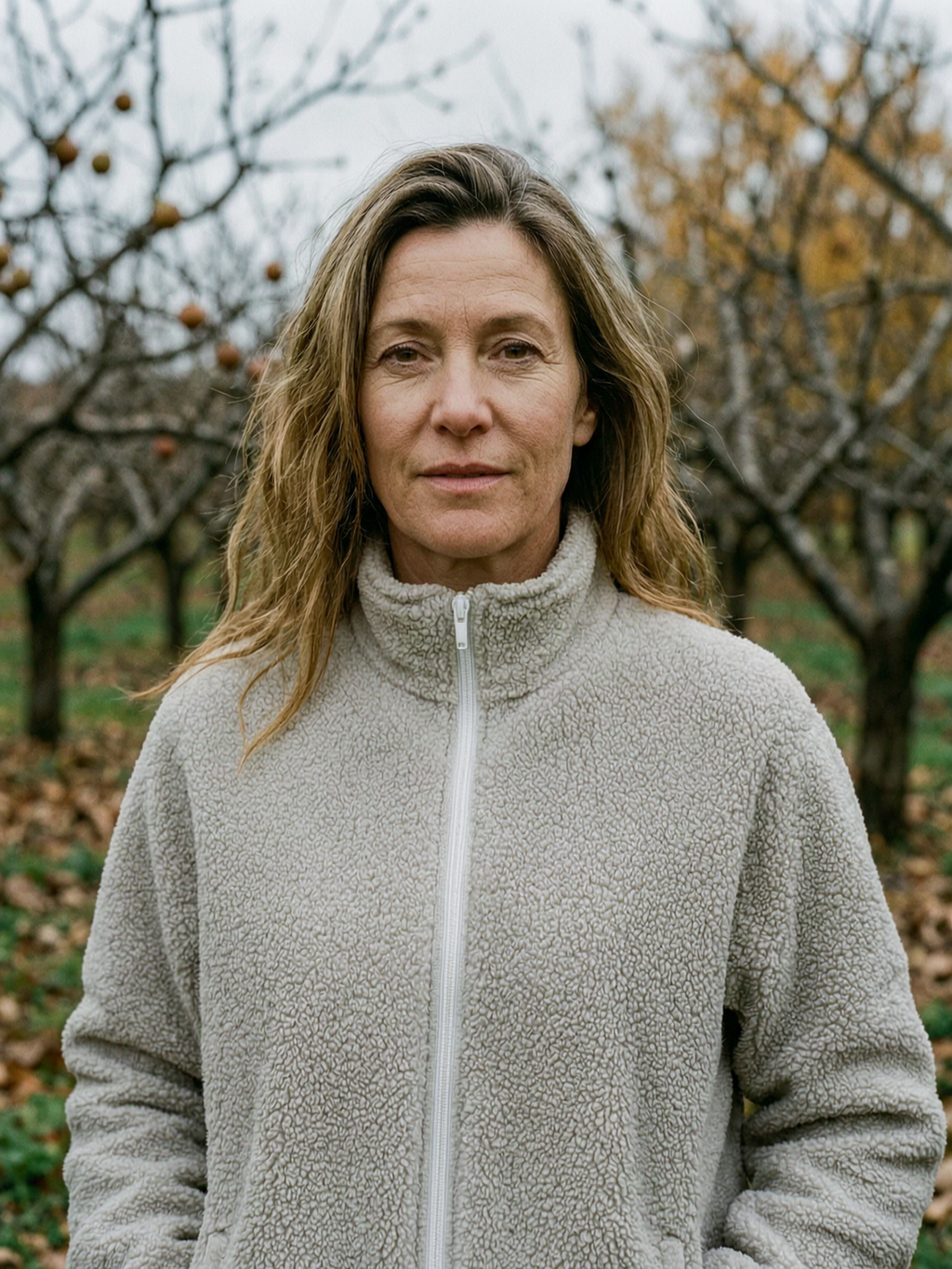 Women's Polar Fleece Funnel-Neck Zip Cardigan — Soft Everyday Mid-Layer - Light Gray - Detail