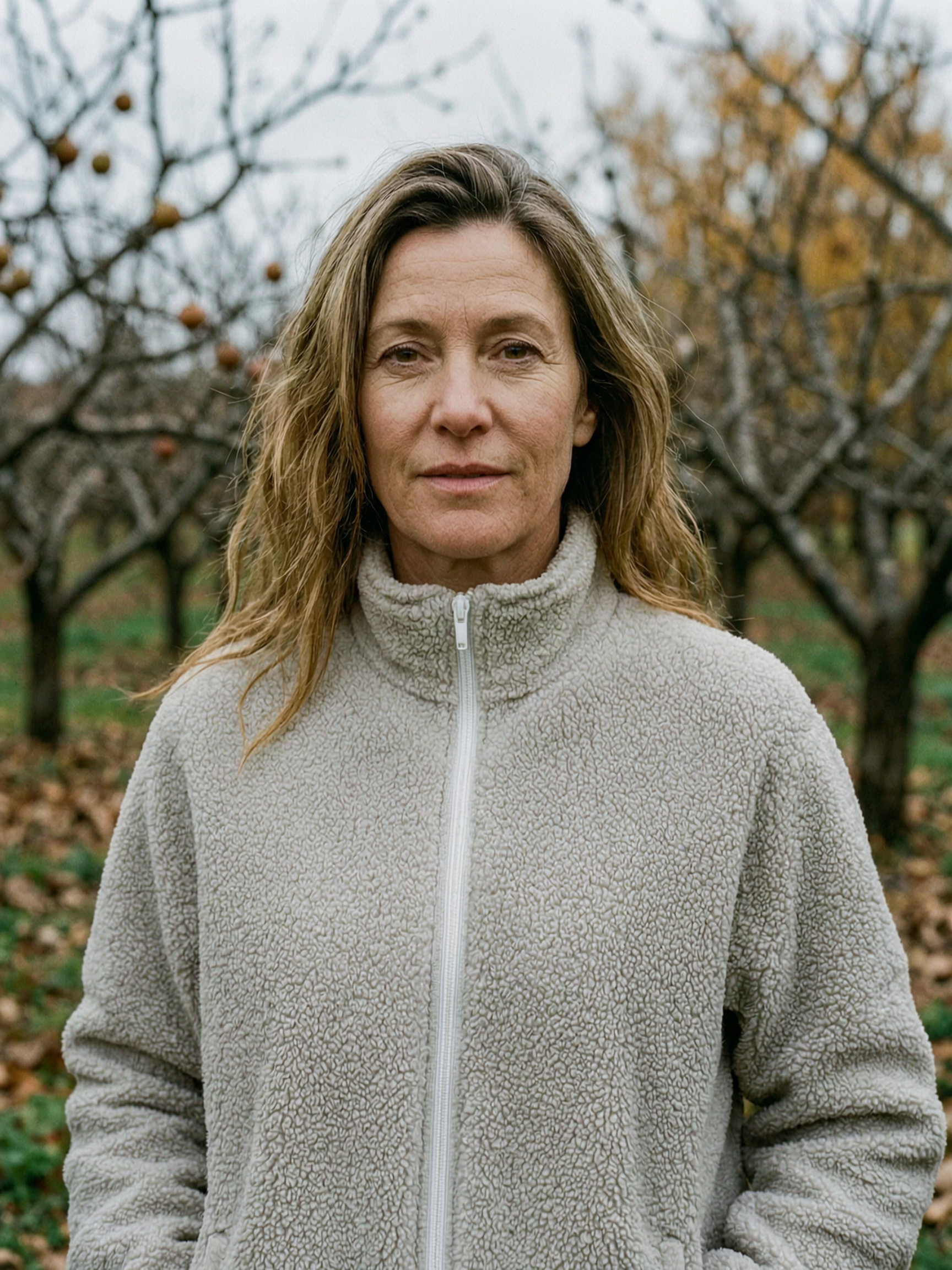 Women's Polar Fleece Funnel-Neck Zip Cardigan — Soft Everyday Mid-Layer - Light Gray - Detail