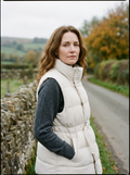 Women's Belted Quilted Gilet — Stand-Collar Sleeveless Puffer Vest - Beige