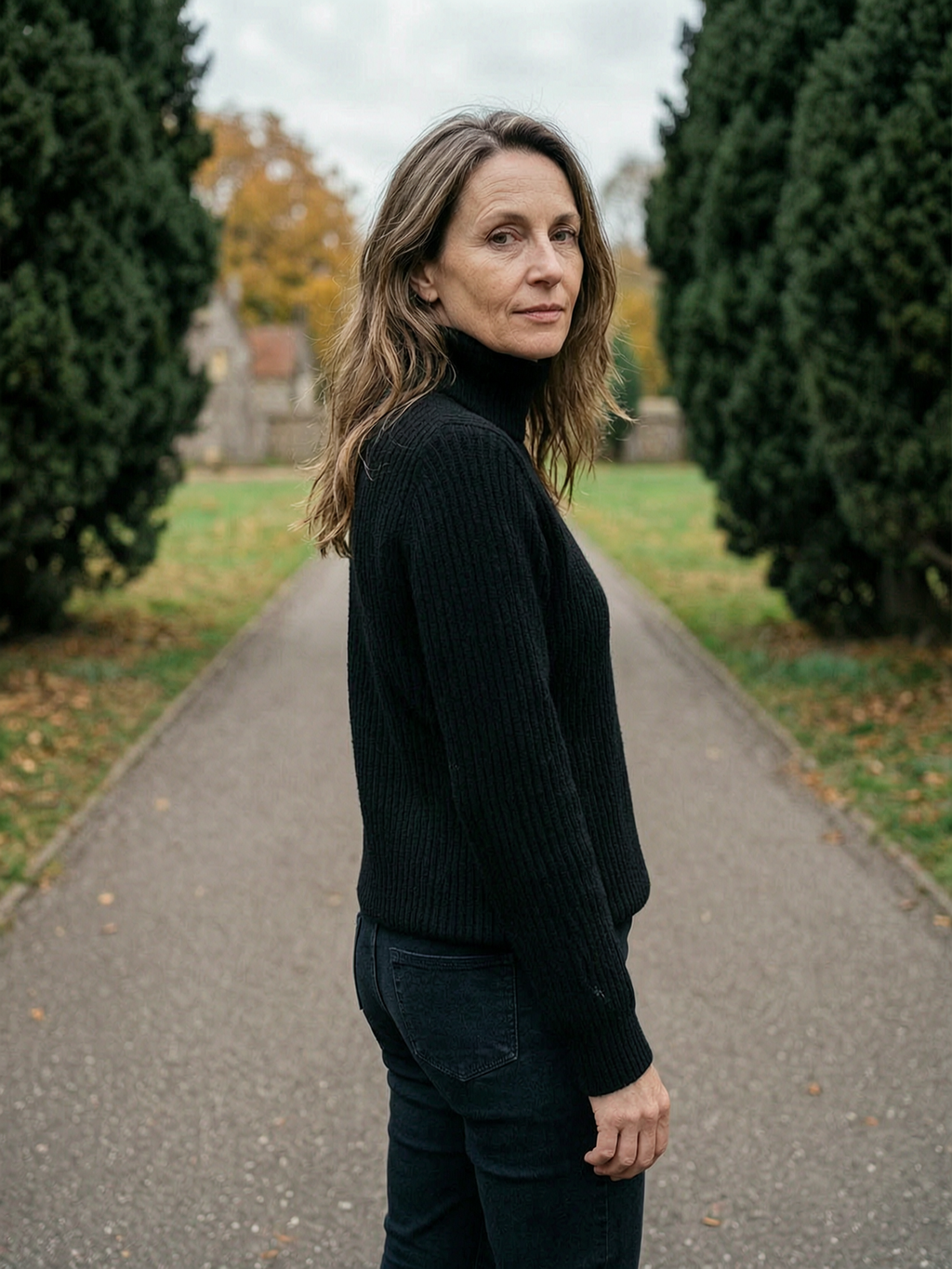 Women's Ribbed Wool Turtleneck Jumper — Chunky Roll-Neck Sweater - Black