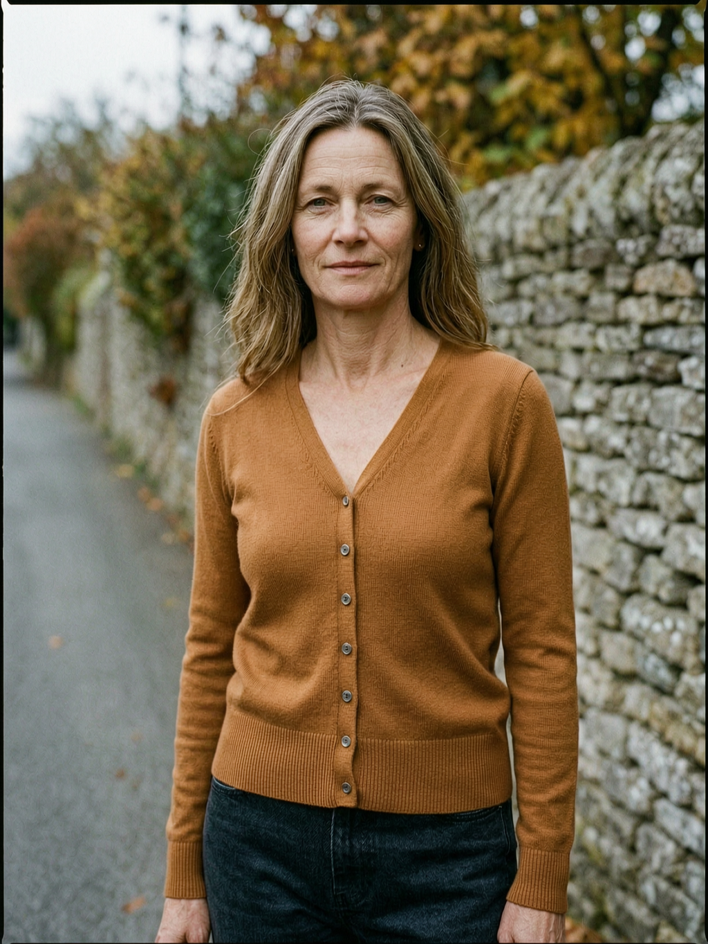Women's Ribbed V-Neck Wool Cardigan — Slim-Fit Button Sweater - Caramel