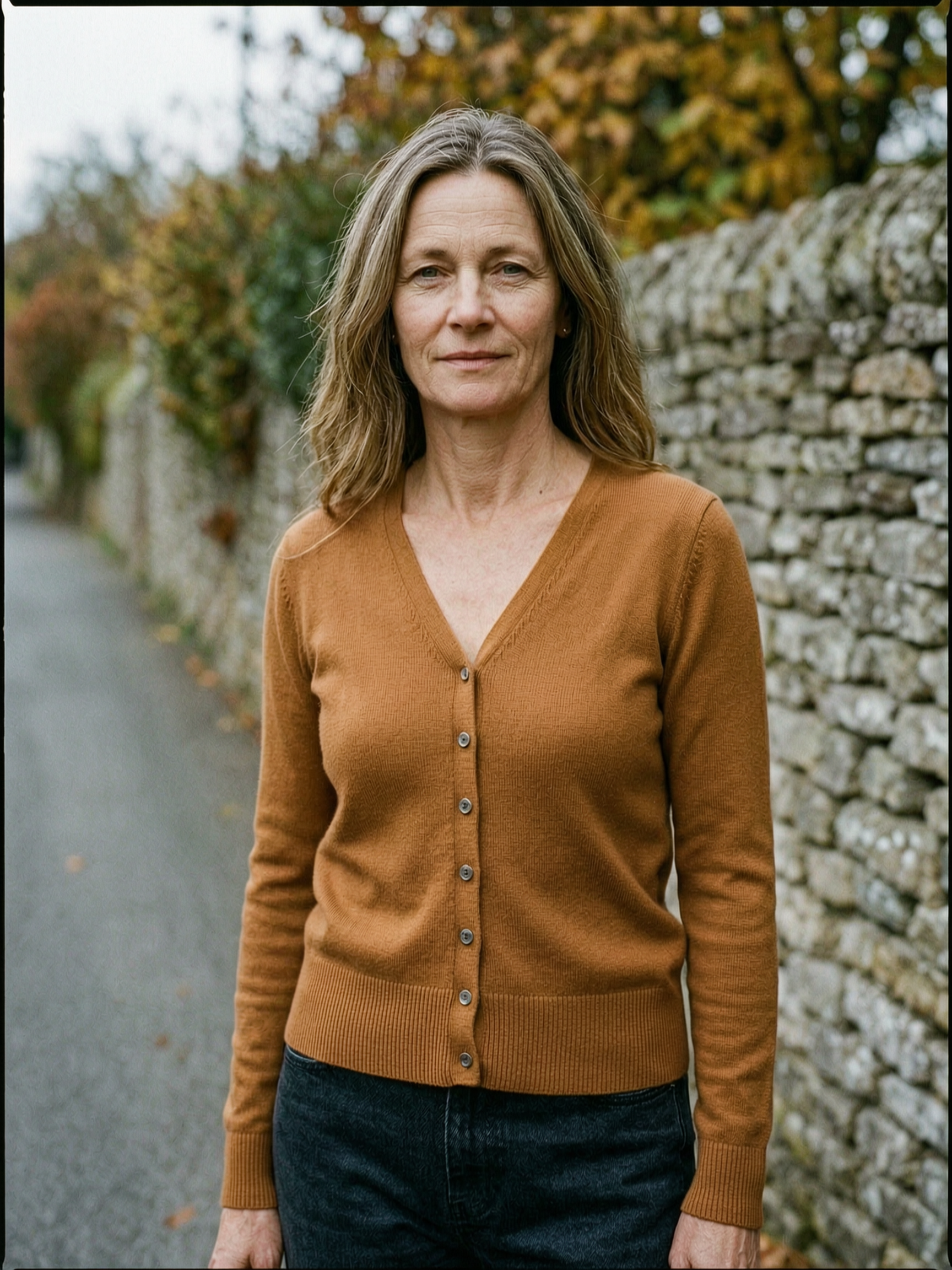 Women's Ribbed V-Neck Wool Cardigan — Slim-Fit Button Sweater - Caramel