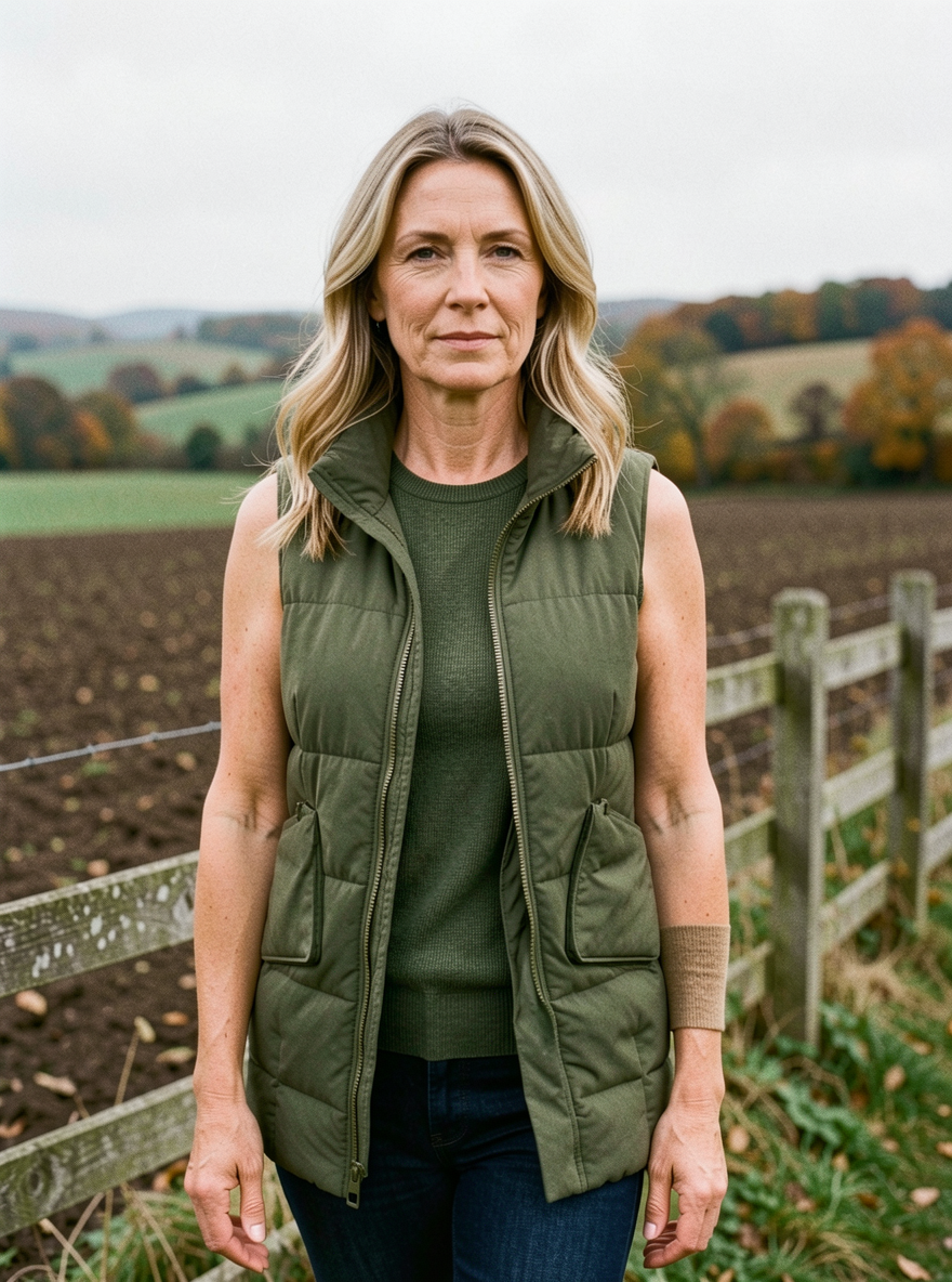 Women's Hooded Down Cotton Vest Coat — Mid-Length Padded Gilet - Army Green