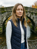 Women's Stand-Collar Quilted Gilet — Thermal Sleeveless Puffer Vest - Navy