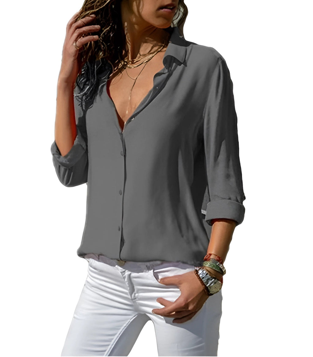 Blouse Women’s V-Neck Button-Up in Vibrant Colours | E&W - 4 - Elenwear