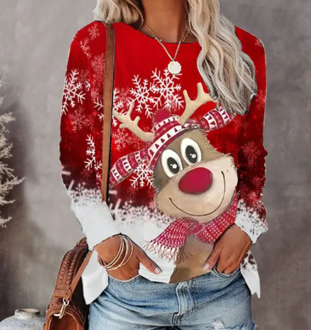 Festive Reindeer Pattern Women's Sweatshirt with Relaxed Fit | E&W - 1 - Elenwear