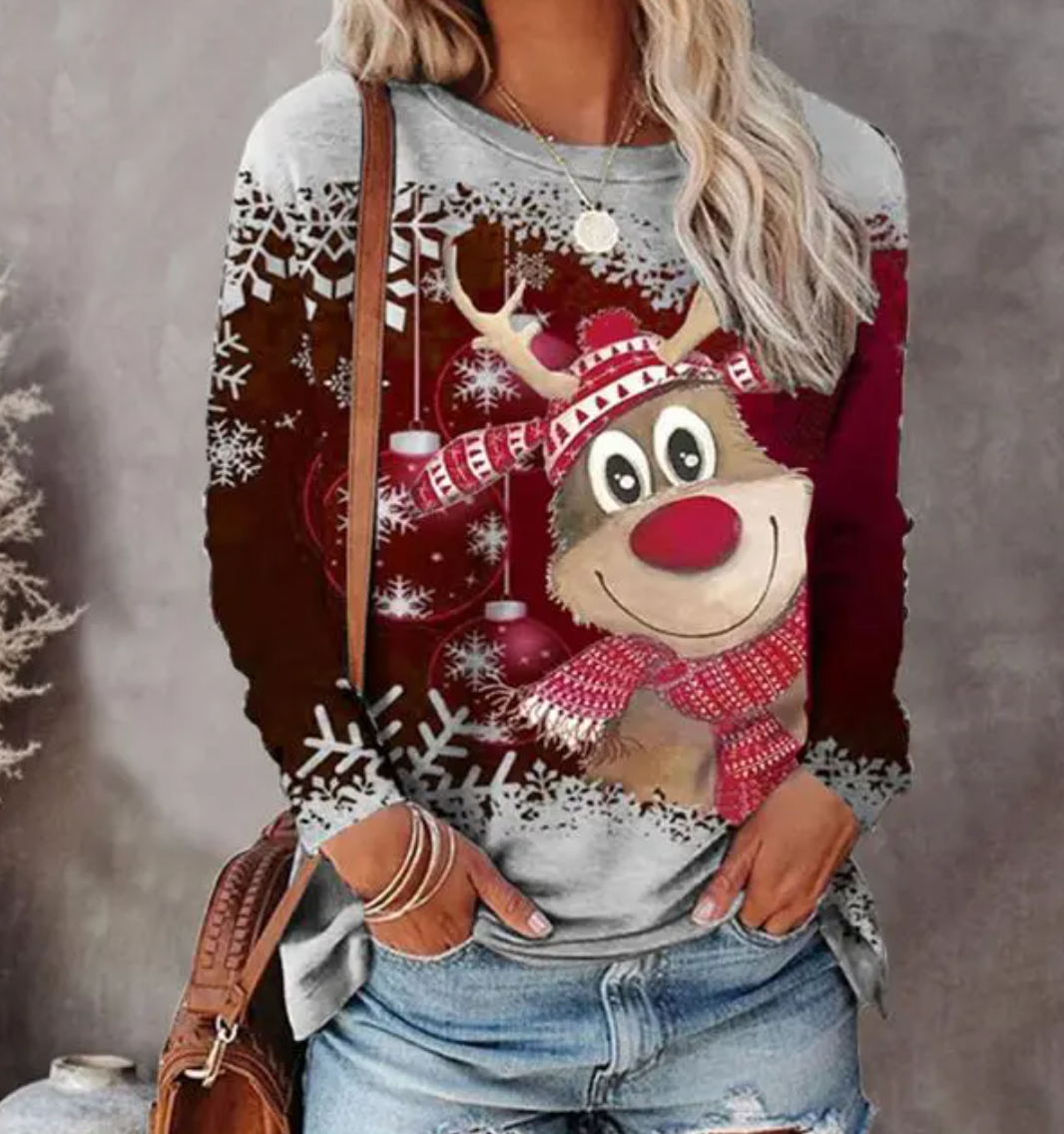 Festive Reindeer Pattern Women's Sweatshirt with Relaxed Fit | E&W - 2 - Elenwear