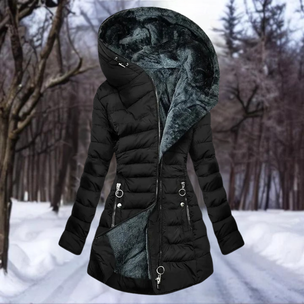 Padded Hooded Coat Women's Longline Design with Plush Lining | E&W - 3 - Elenwear