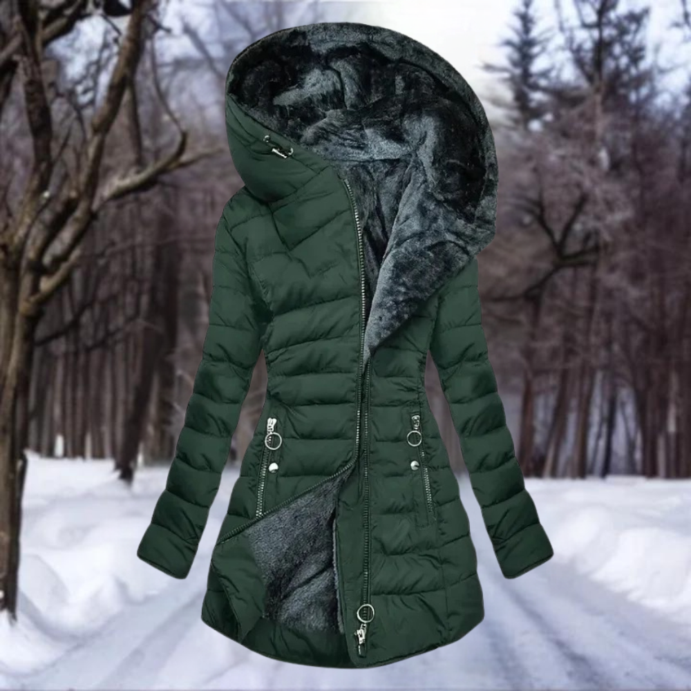 Padded Hooded Coat Women's Longline Design with Plush Lining | E&W - 2 - Elenwear