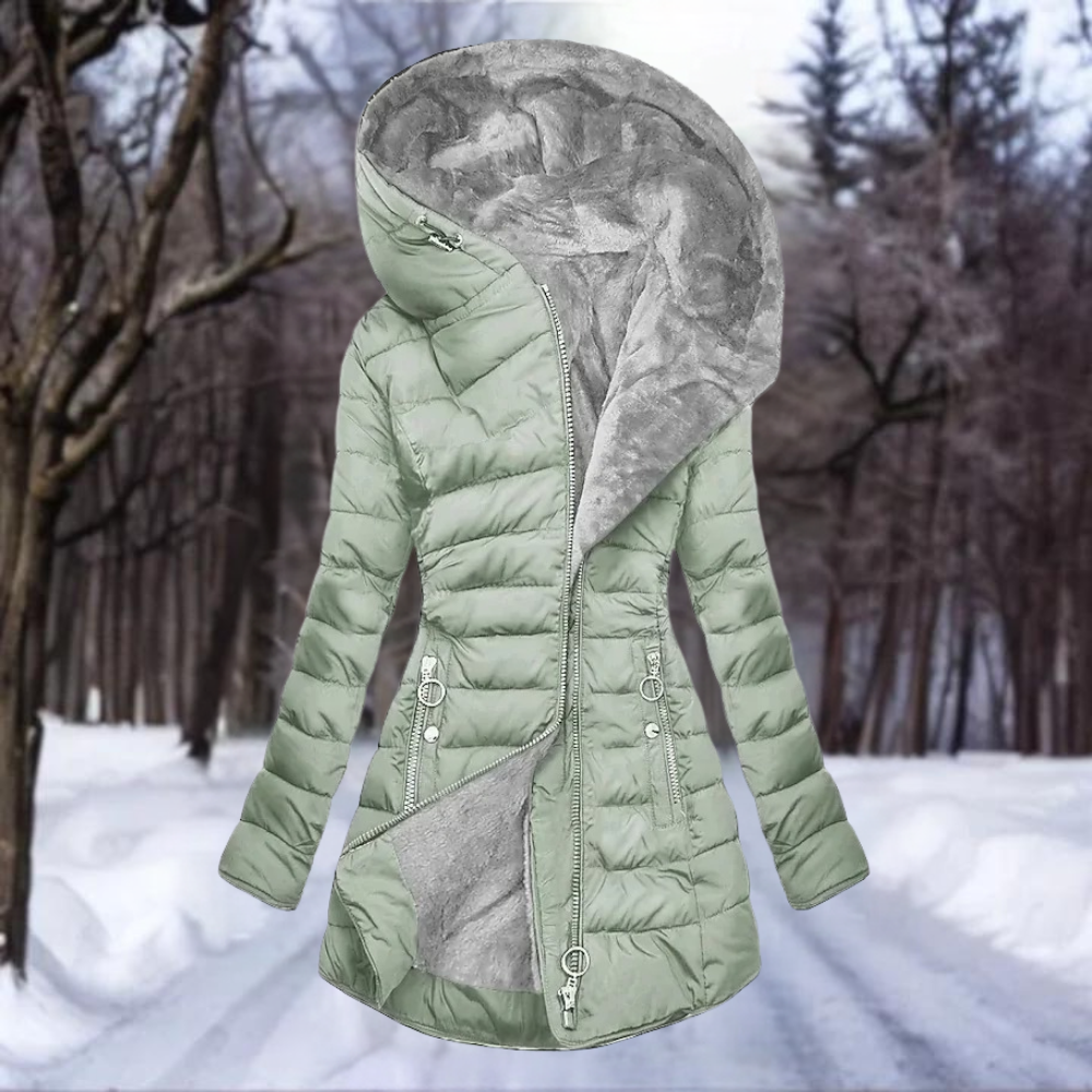 Padded Hooded Coat Women's Longline Design with Plush Lining | E&W - 1 - Elenwear