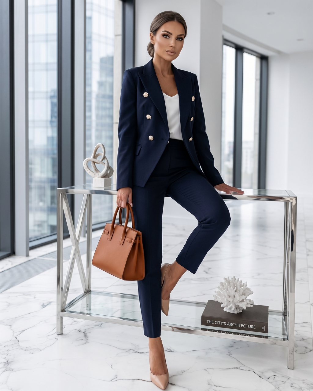 Tailored Women's Suit Set with Double-Breasted Blazer & Trousers | E&W - 3 - Elenwear