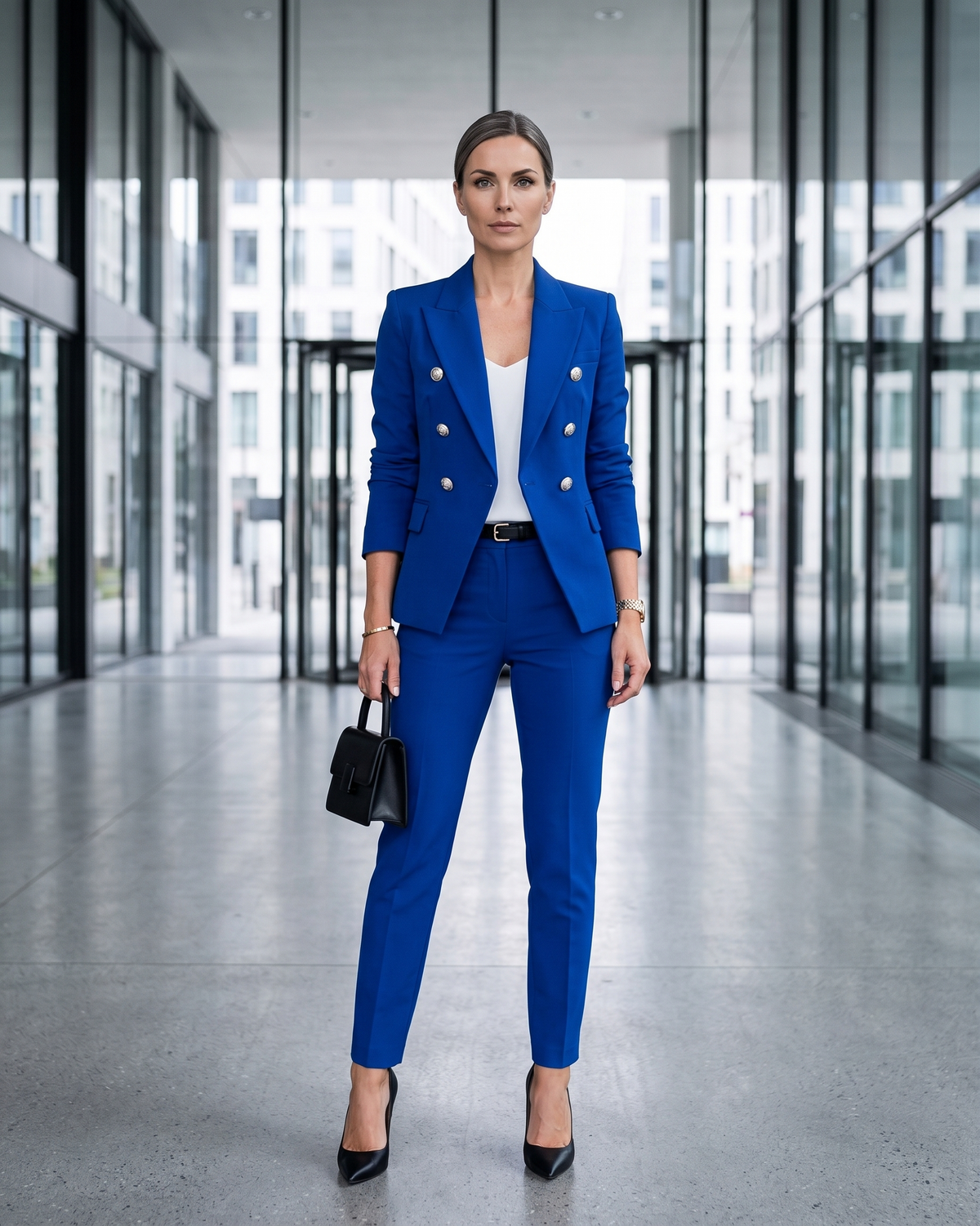Tailored Women's Suit Set with Double-Breasted Blazer & Trousers | E&W - 5 - Elenwear