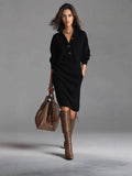 Knit Dress Women with Collar and Button Accents | E&W - 1 - Elenwear