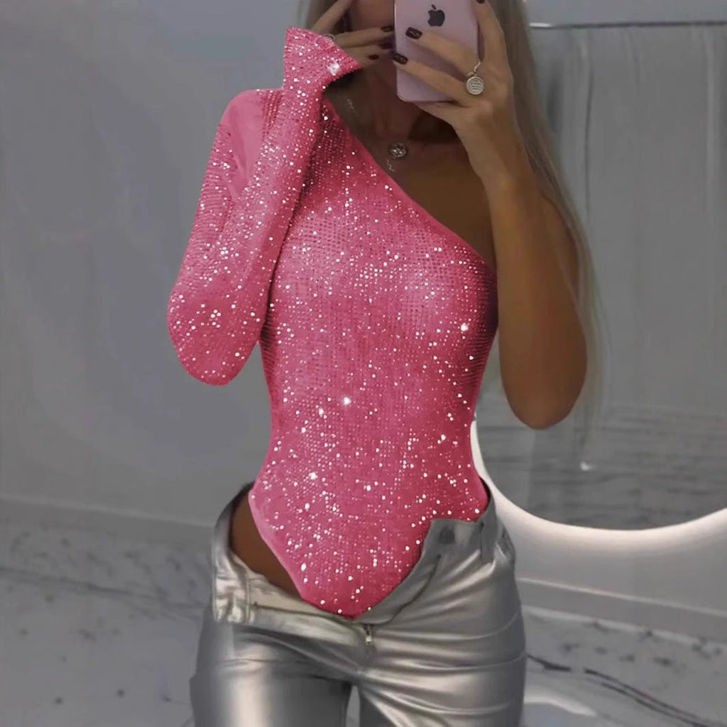 Bodysuit Women | Shimmering One-Sleeve Design | Show-Stopping Sparkle | E&W - 5 - Elenwear
