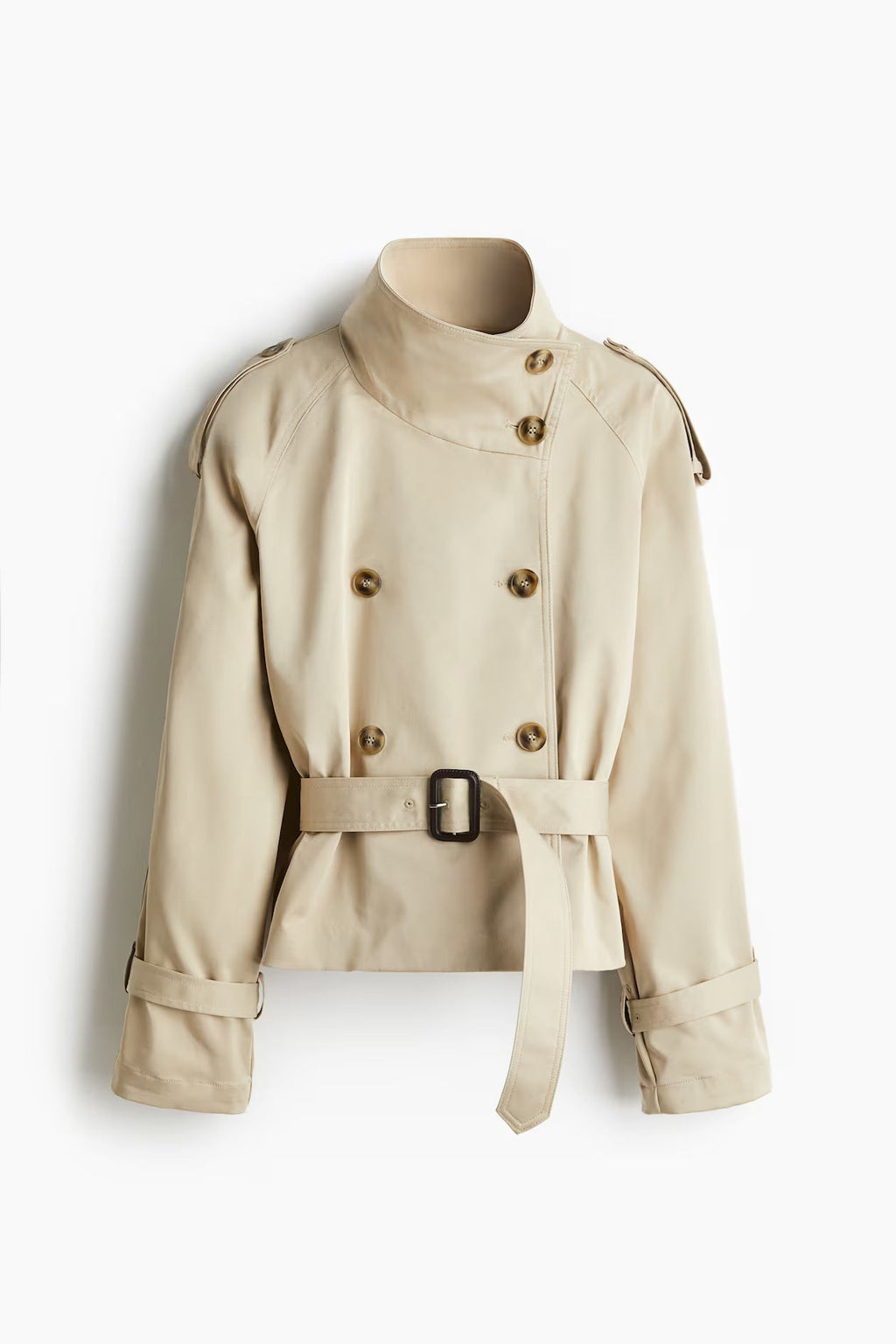 Belted Women's Short Trench Coat in Classic Beige | E&W - 1 - Elenwear