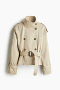 Belted Women's Short Trench Coat in Classic Beige | E&W - 1 - Elenwear