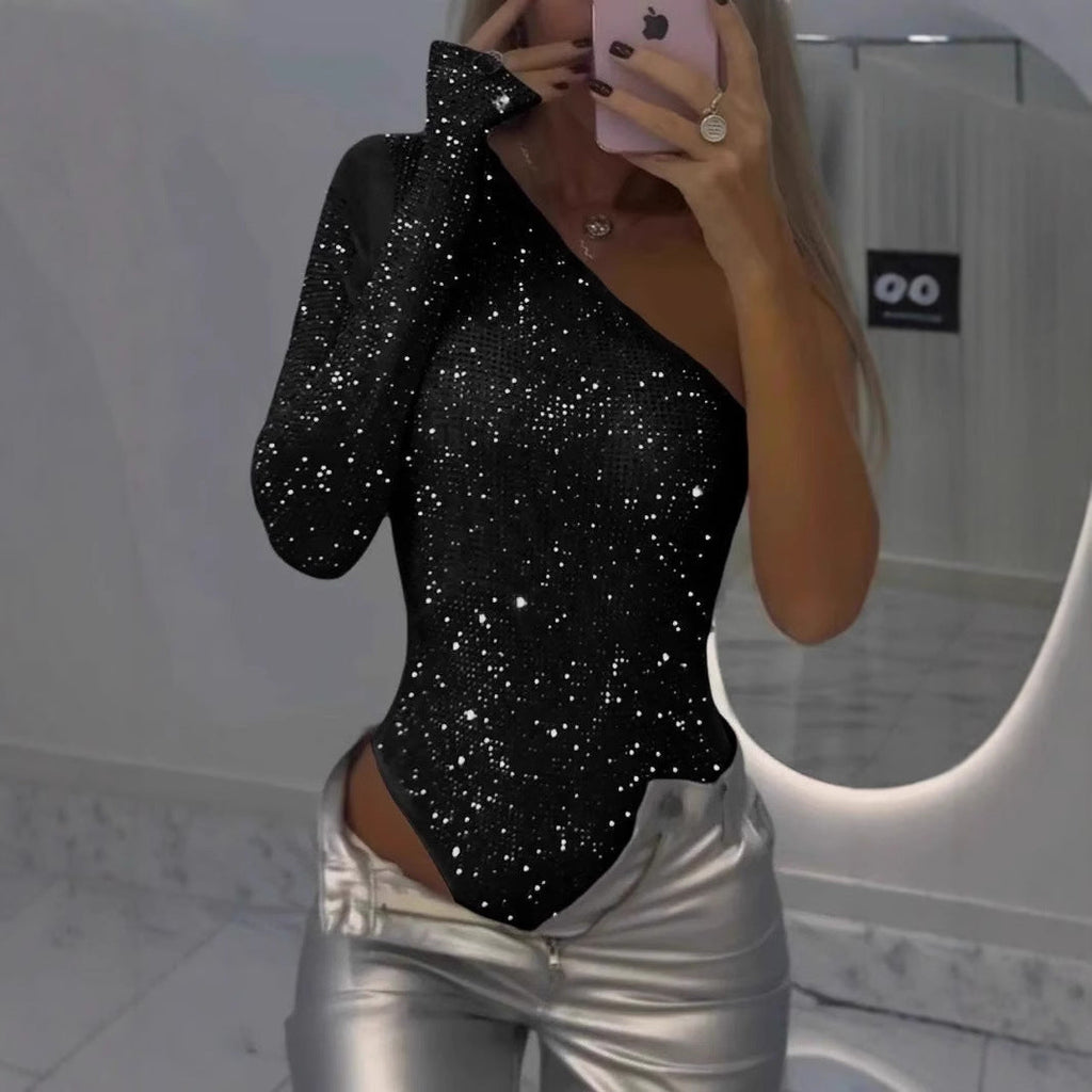 Bodysuit Women | Shimmering One-Sleeve Design | Show-Stopping Sparkle | E&W - 3 - Elenwear