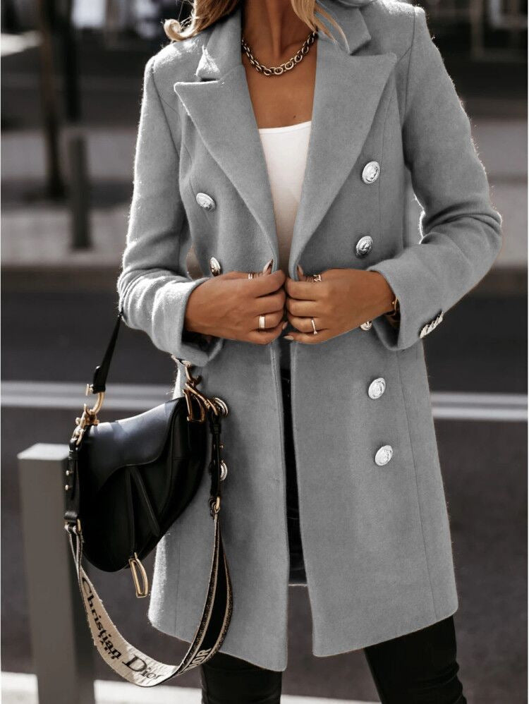 Double-Breasted Women's Coat in Soft Fabric | E&W - 2 - Elenwear