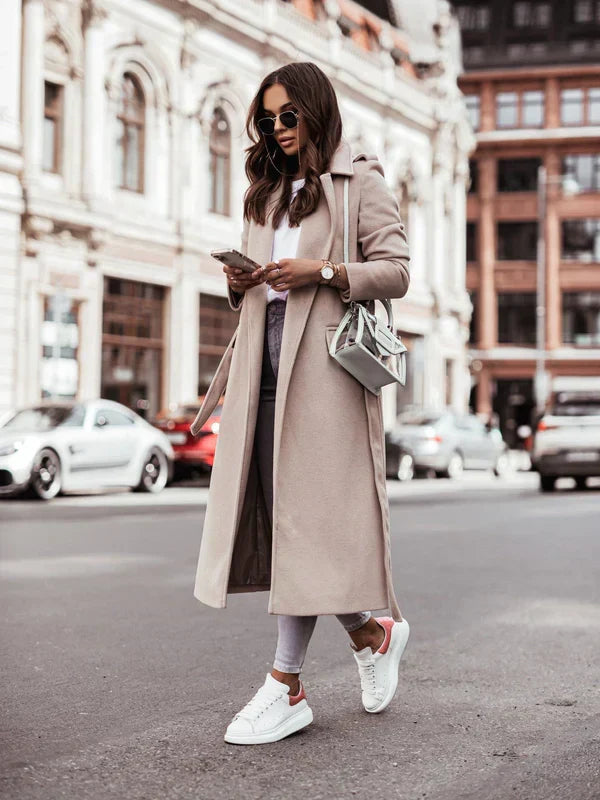 Belted Long Women's Coat in Classic Colours | E&W - 4 - Elenwear
