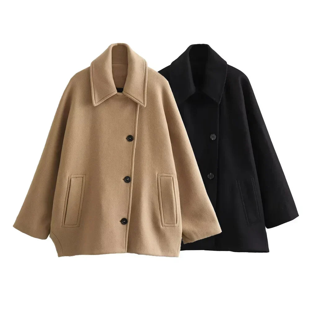 Oversized Wool-Blend Jacket for Women | Chic Relaxed Fit | E&W - 5 - Elenwear