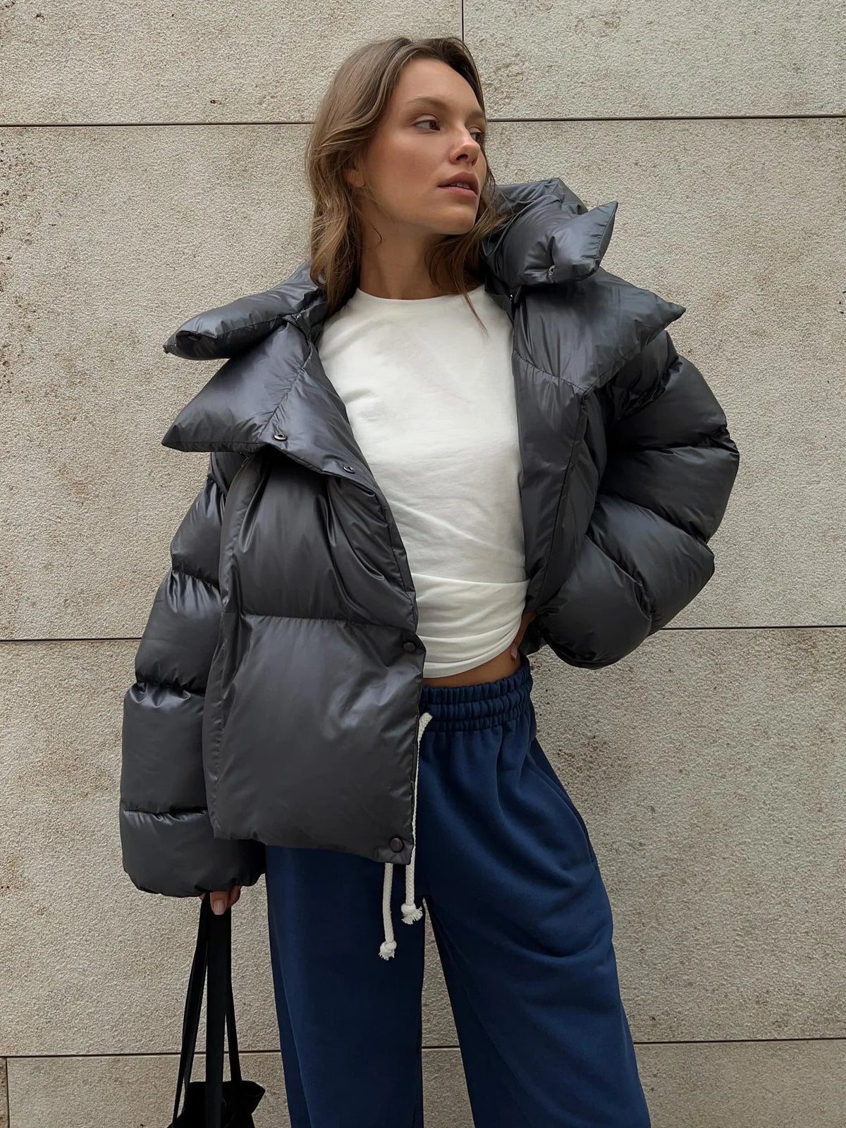 Puffer Jacket Women's Oversized Silhouette with Hood | E&W - 1 - Elenwear