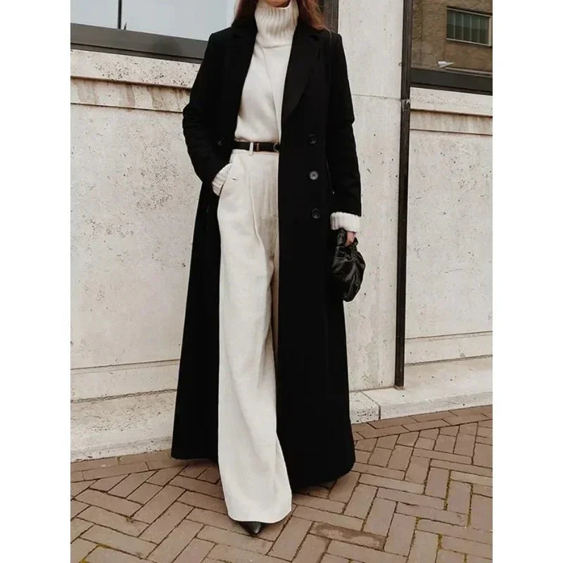 Long Black Trench Coat Women's Elegant Tailored Design | E&W - 1 - Elenwear