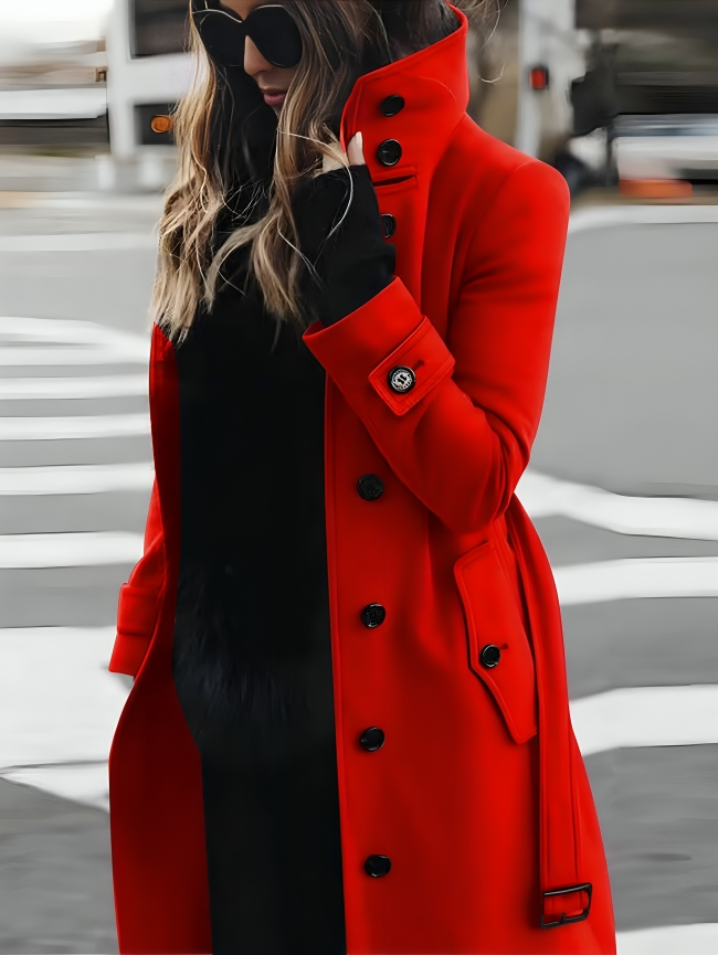 Women's Elegant Trench Coat with High Collar and Button Front | E&W - 3 - Elenwear