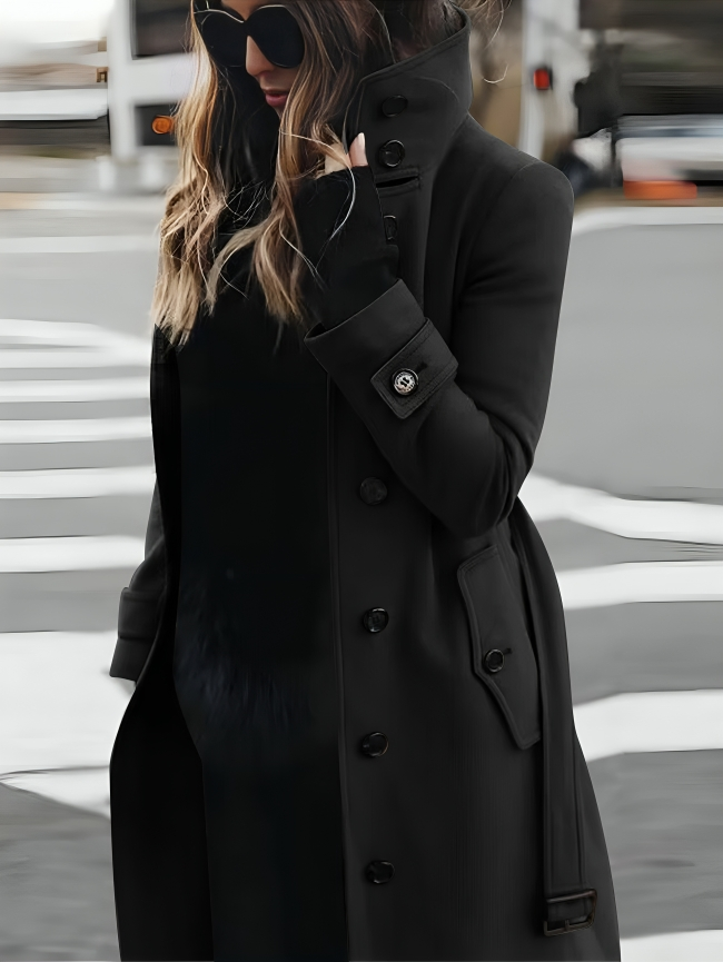 Women's Elegant Trench Coat with High Collar and Button Front | E&W - 4 - Elenwear