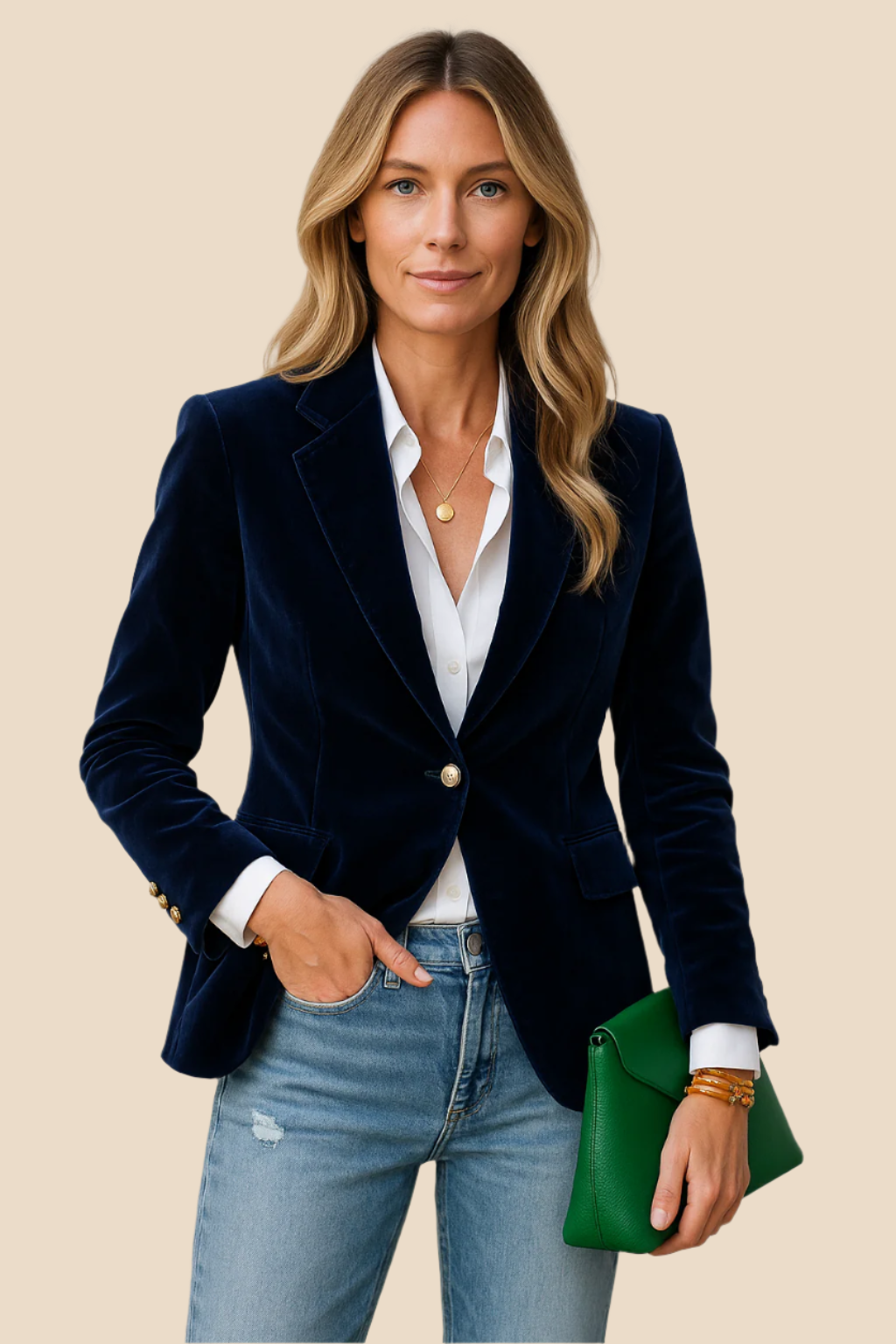Blazer Women Velvet Look Tailored Fit with Notched Lapel | E&W - 2 - Elenwear