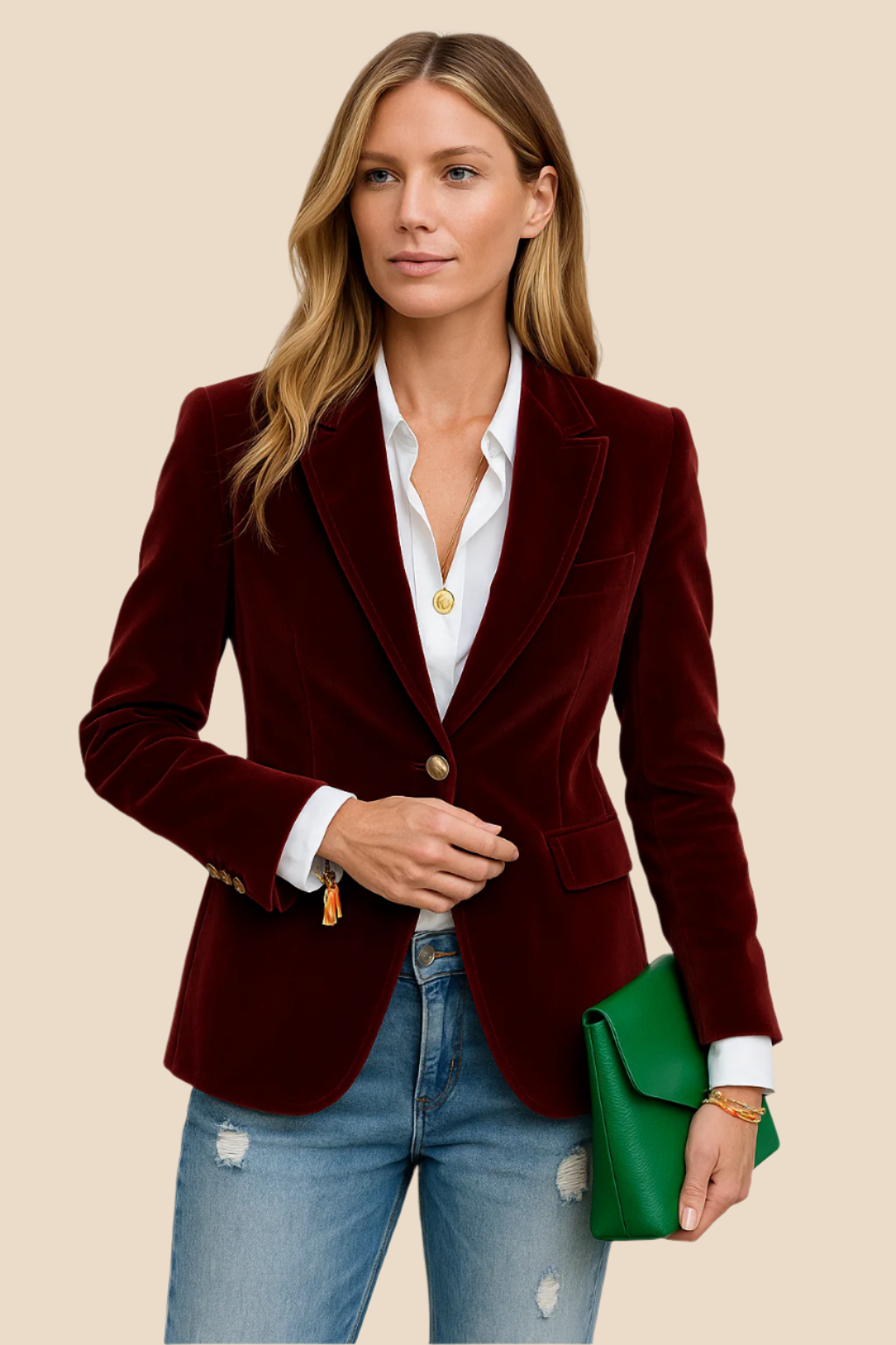 Blazer Women Velvet Look Tailored Fit with Notched Lapel | E&W - 1 - Elenwear
