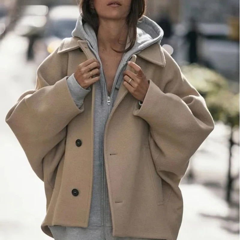 Oversized Wool-Blend Jacket for Women | Chic Relaxed Fit | E&W - 2 - Elenwear