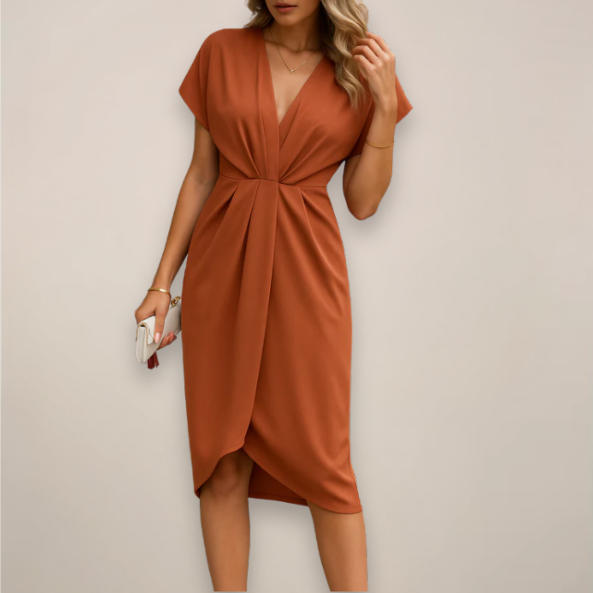 Midi Dress Women | Soft Draping Design with Flattering V-Neck | E&W - 3 - Elenwear