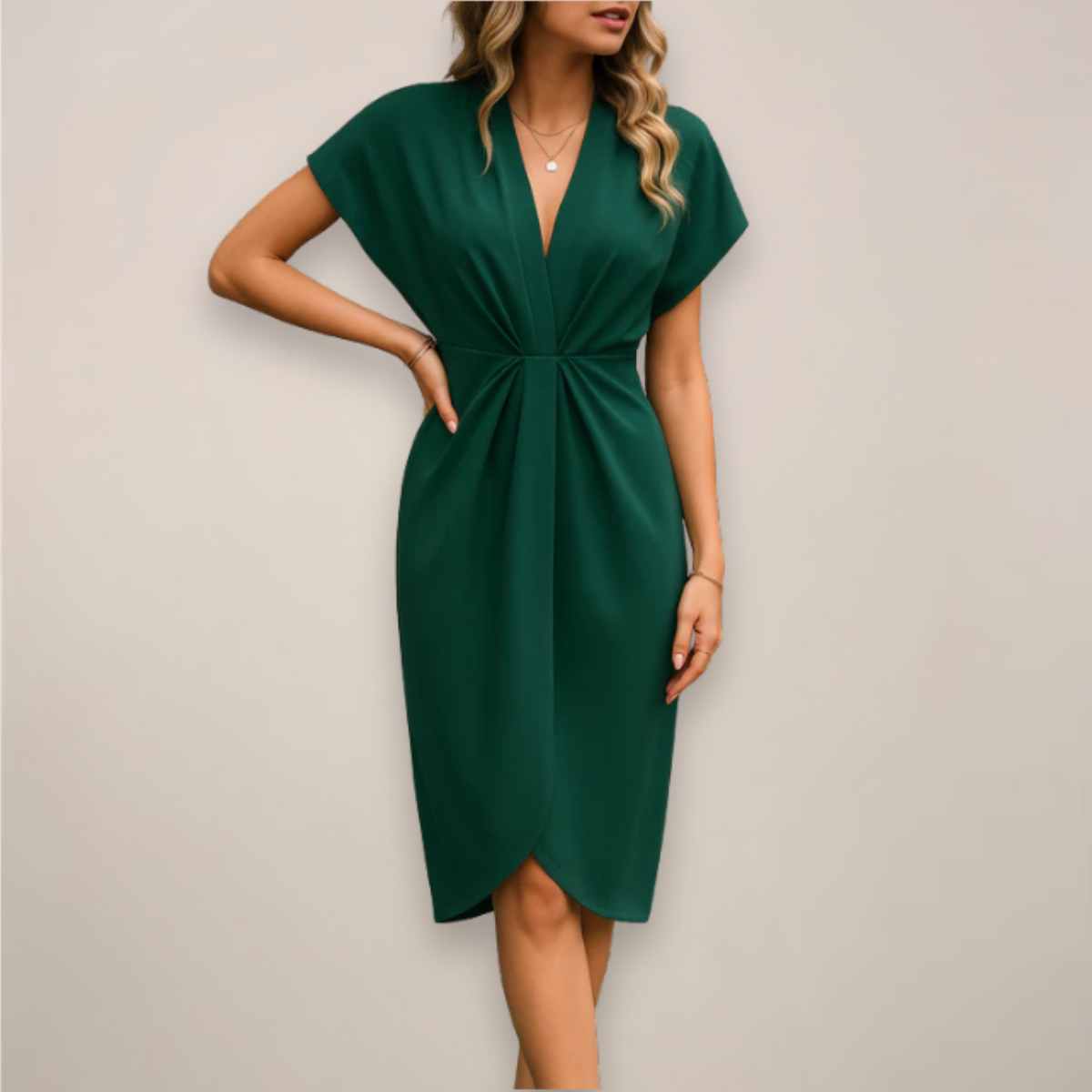 Midi Dress Women | Soft Draping Design with Flattering V-Neck | E&W - 4 - Elenwear