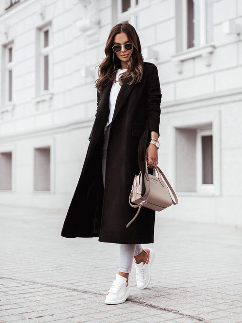 Belted Long Women's Coat in Classic Colours | E&W - 1 - Elenwear